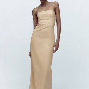 Zara Nude Cream Faux Leather Maxi Dress Size Medium